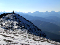 This is the view from the east summit looking towards the west one. The two summits to the right of the cairn are Allison Peak and Mount Ward.