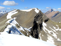 Both the false summit and true summit of "August Peak" can be seen here with Sunwapta in the distance.