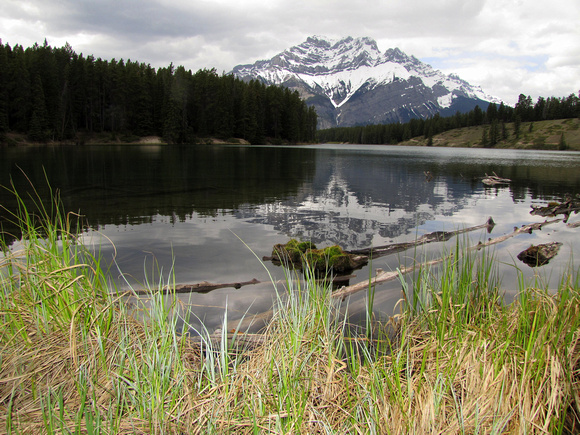 Johnson Lake loop is a great family hike near Banff. Cascade Mountain can be seen at the far end.