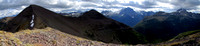 A panorama from the lower west peak with the true summit on the left. The clouds were too low when I was on the summit to take a good pano.