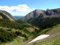 The lush valley containing the headwaters of Pincher Creek made for very pleasant hiking. Pincher Ridge is on the right.