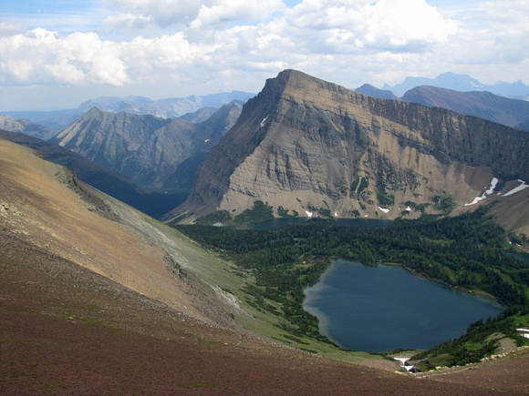 Mount Lineham and the Lineham Lakes show their best side from near the summit of Mount Hawkins.