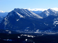 Turtle Mountain and Hillcrest Mountain rise above Blairmore. Castle Peak can just be made out to the right of Turtle.