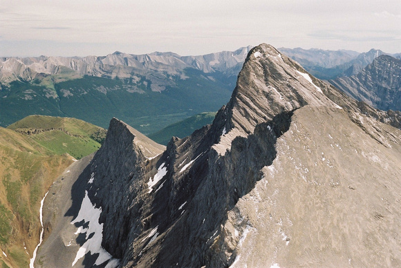 Looking southeast to Lougheed's Peak 3 with the higher and more stunning Wind Mountain behind it.