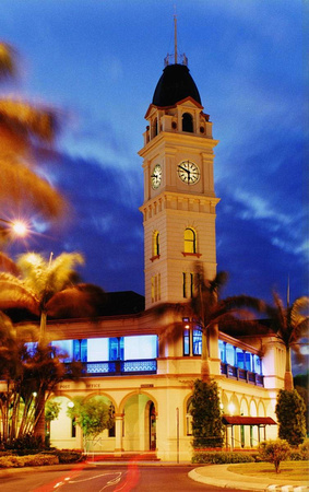 The beautiful post office in Bundaberg, Queensland as seen at dusk.