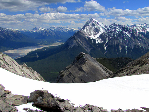 Elliot Peak and Sentinel Mountain look fabulous in this view from Mount Stelfox.