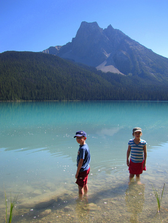 Amy and Riley brave the frigid waters of Emerald Lake with Mount Burgess above them. I went for a short lived swim in here as it was quite a hot day.