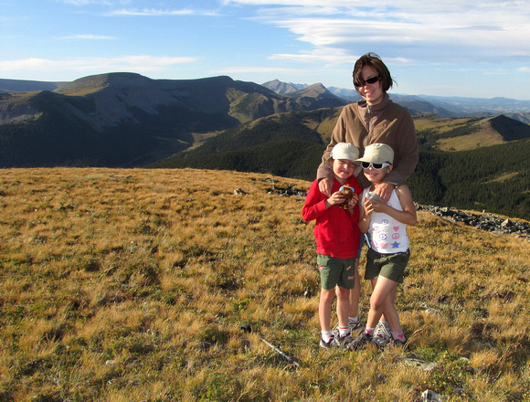 Sharon and the kids at the summit which definitely lived up to its name.