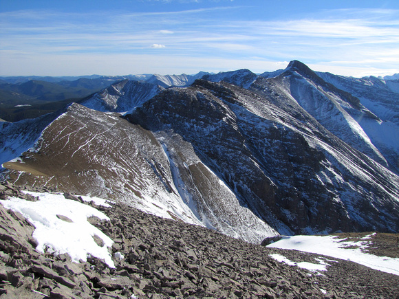 The brown slopes on the left are where I came from and the highest point on the right is Tiara Peak. Note all the sheep trails on the side of the ridge.